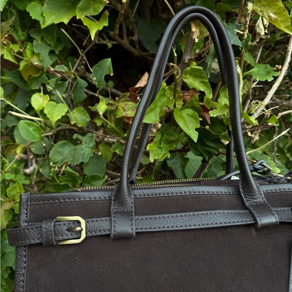 NWT Suede Genuine Leather Chocolate Dark Brown East West Bag Made in India New - Picture 9 of 15